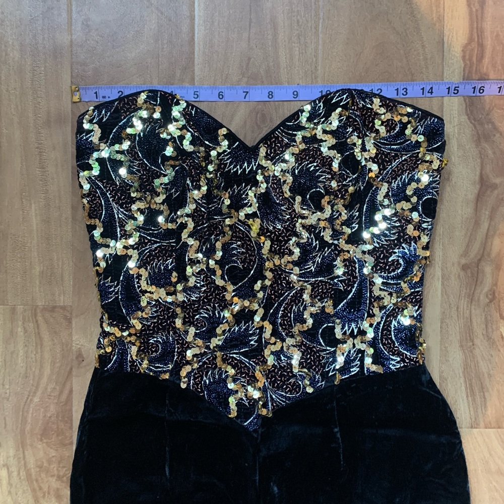 Vintage Black & Gold Jessica McClintock Gunne Sax Strapless Sweetheart MiniDress - Picture 6 of 10